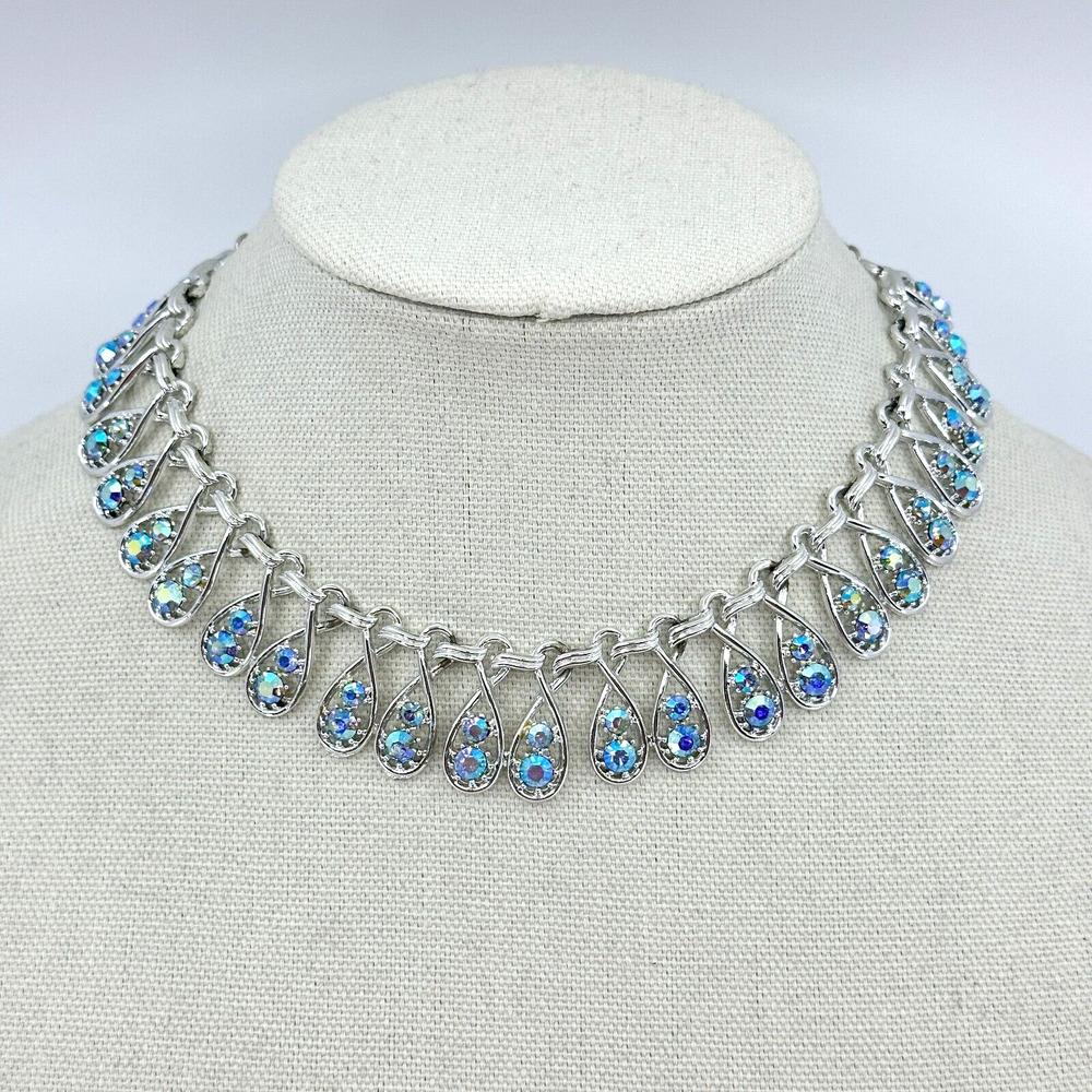 VTG Arthur Pepper Necklace Blue AB Crystal Collar Formal Cocktail Stunning